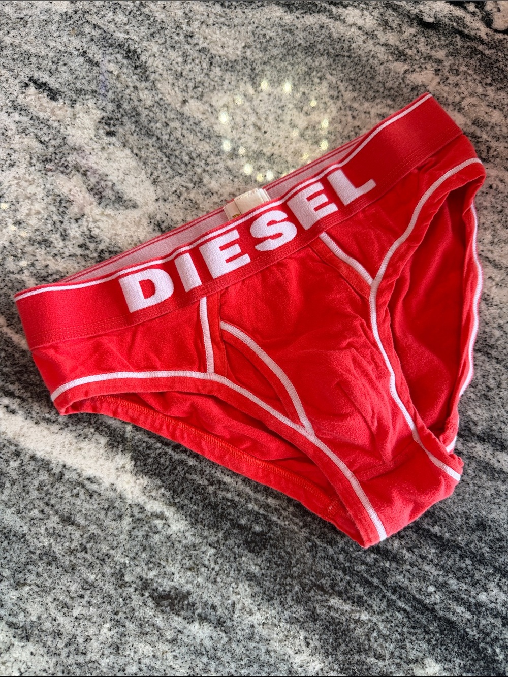 Diesel Red Men's Briefs with White Trim and Logo Waistband